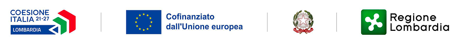 Loghi istituzionali del programma Coesione Italia 2021–2027, dell’Unione Europea, della Repubblica Italiana e di Regione Lombardia con la dicitura “Cofinanziato dall’Unione Europea